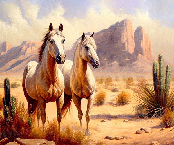 Fox Horses Summer Desert Vinyl Backdrop Designed By Blanca Perez