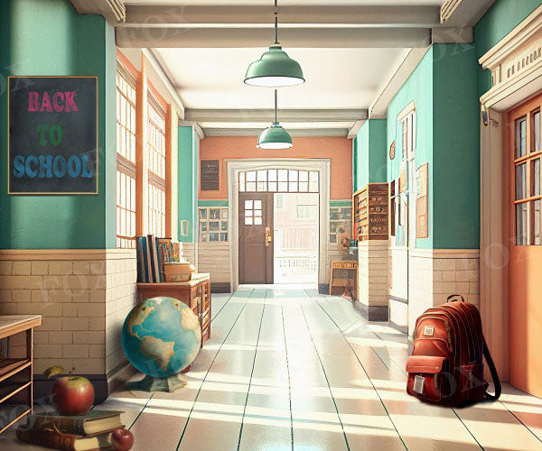 Fox Back To School School Corridor Vinyl Backdrop Designed By Blanca Perez