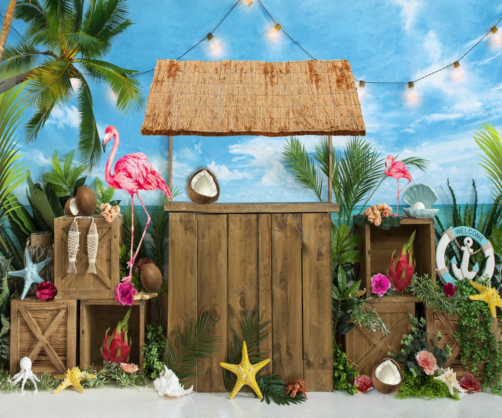 Fox Summer Seaside Red-crowned Crane Fabric/Vinyl Backdrop