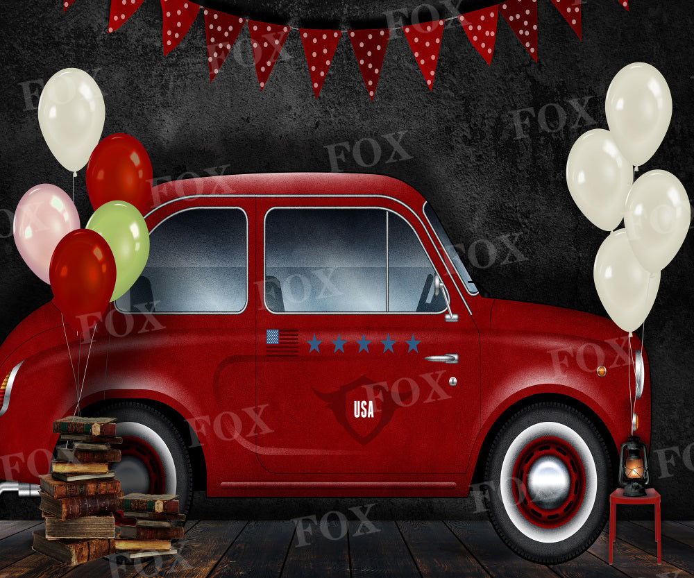 Fox Independence Day Red Car Vinyl Backdrop