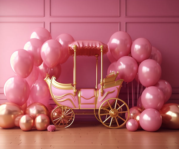 Fox Pink Birthday Fairy Tale Carriage Vinyl Backdrop