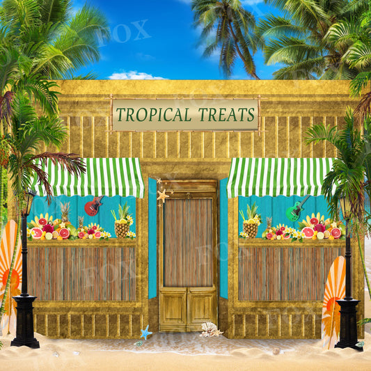 Fox Summer Tropical Treats Beach Photography Vinyl Backdrop
