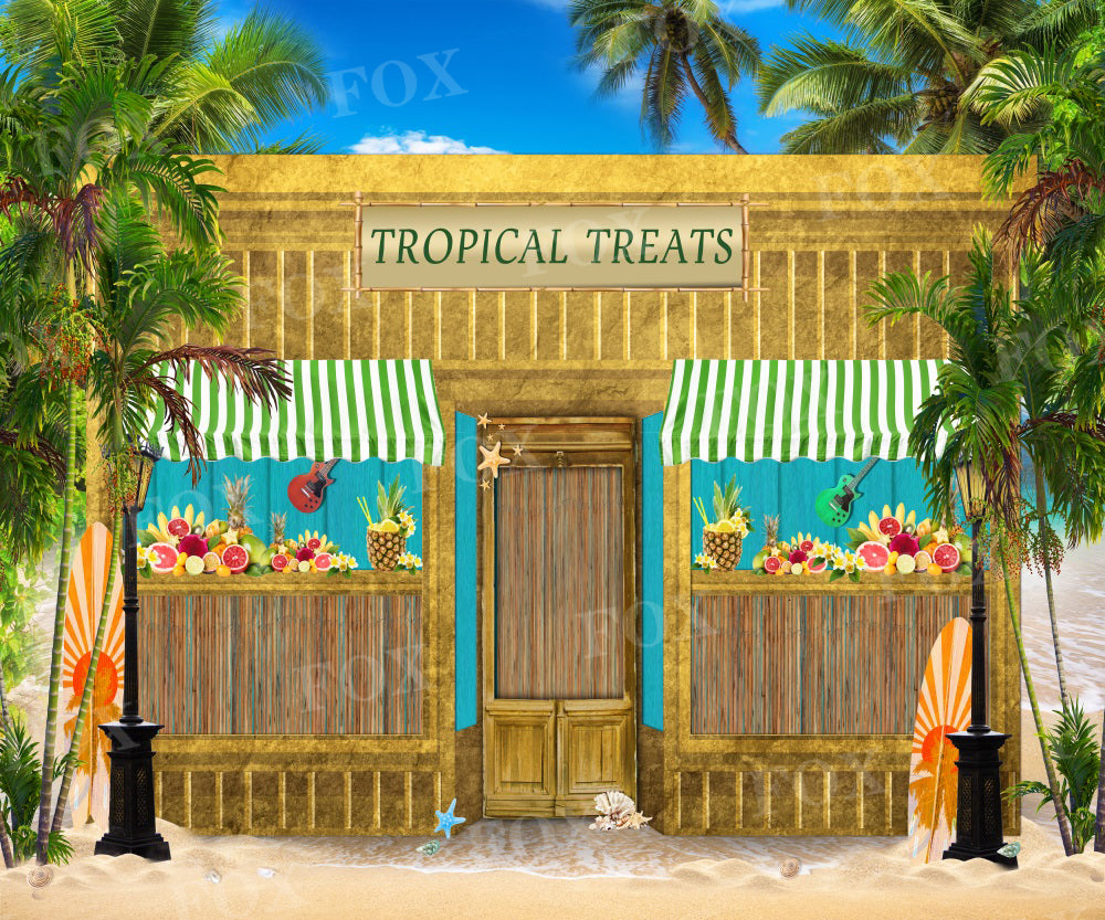 Fox Summer Tropical Treats Beach Photography Vinyl Backdrop