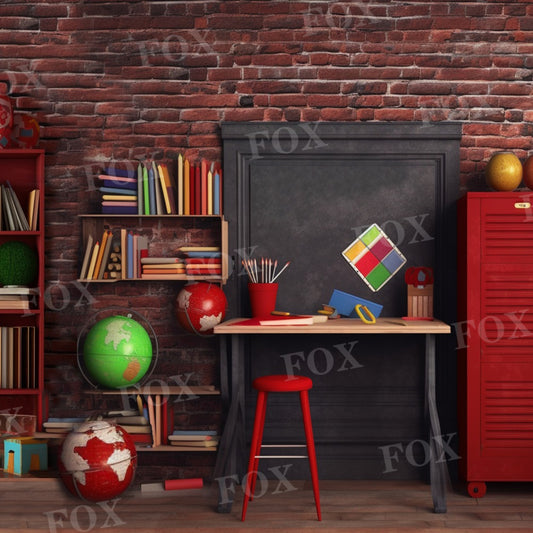 Fox Back to School Classroom Desk Vinyl Backdrop