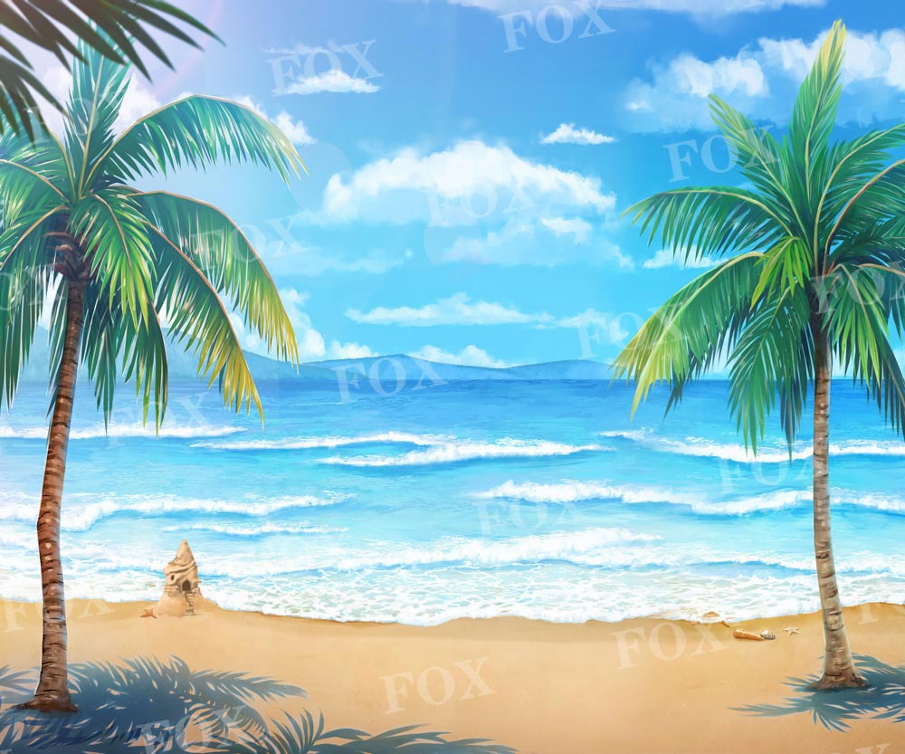 Fox Summer Beach Coconut Tree Vinyl Backdrop
