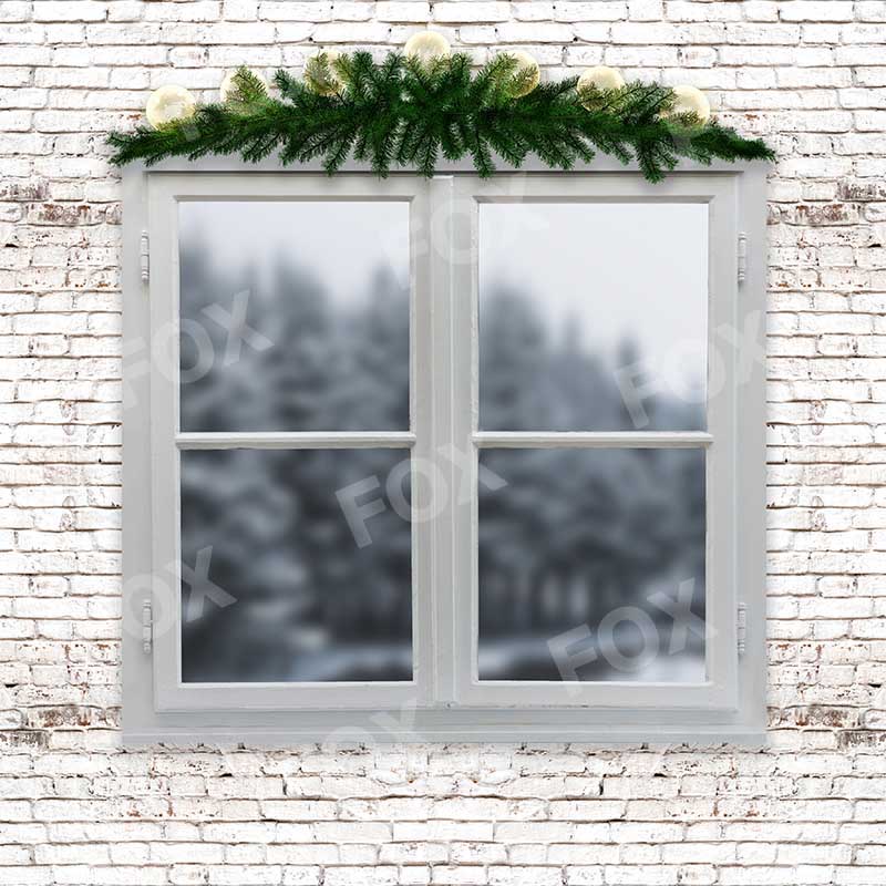 Fox Rolled Brick Spring Window Vinyl Backdrop - Foxbackdrop
