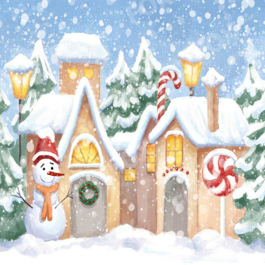 Fox Rolled Snow Christmas Tree Cartoons Children Vinyl Backdrop - Foxbackdrop