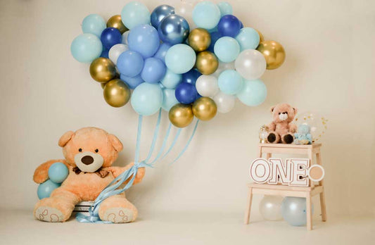 Fox Rolled Birthday Blue Balloon Bear Vinyl Backdrop Designed By Mommy me - Foxbackdrop