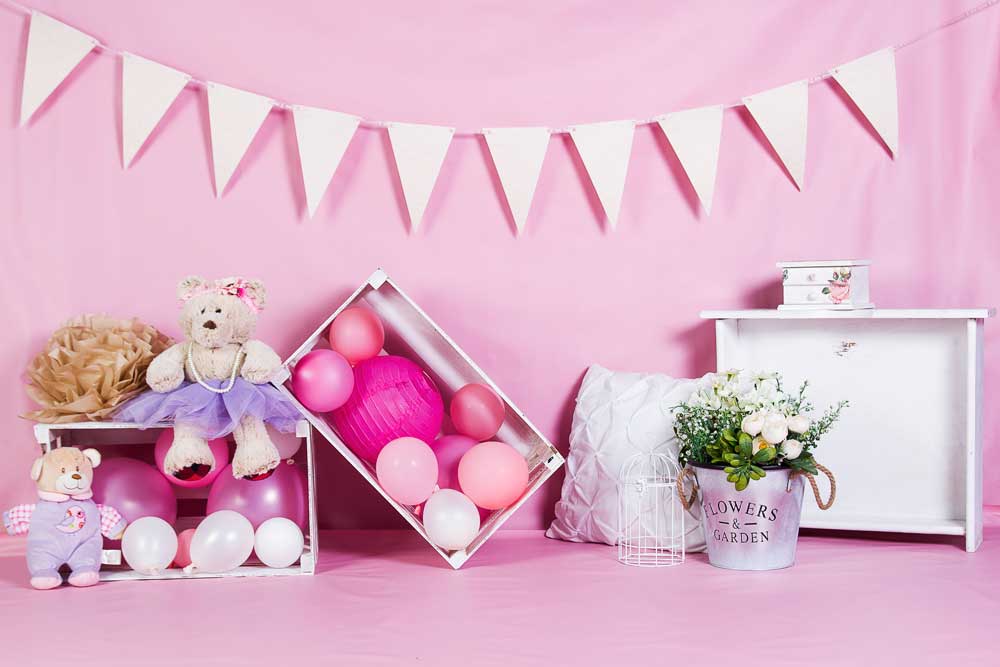 Fox Rolled Cake Smash Pink Girly Style Vinyl Backdrop - Foxbackdrop