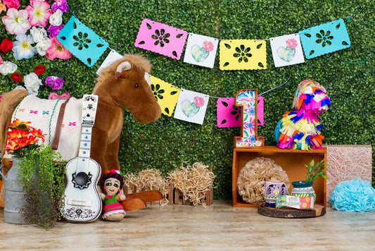 Fox Rolled One year old Birthday Horse Vinyl Backdrop - Foxbackdrop