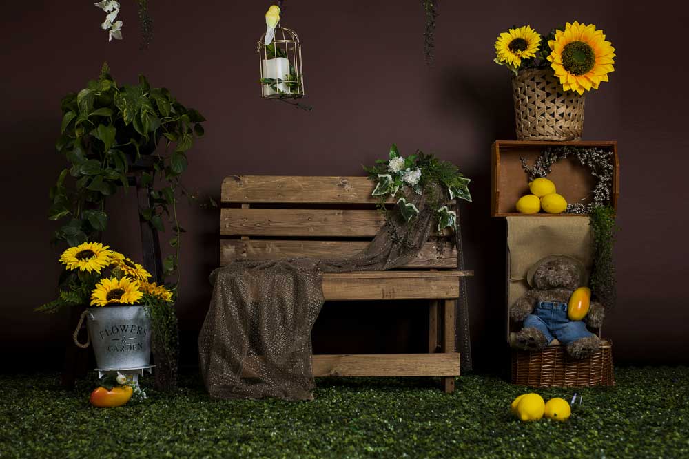 Fox Retro Autumn Sunflower Flowers Vinyl Backdrops - Foxbackdrop