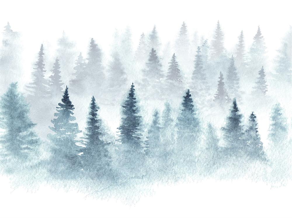 Fox Rolled Vinyl Spring Trees Pine Early Morning Fog Photography Backdrop - Foxbackdrop