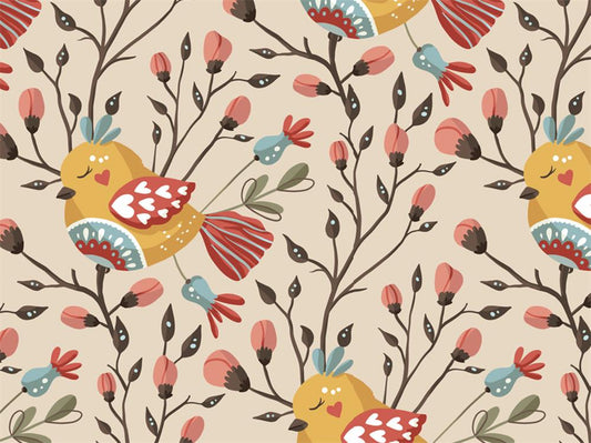 Fox Rolled Flowers and Birds Floral Vinyl Children Kids Backdrop - Foxbackdrop