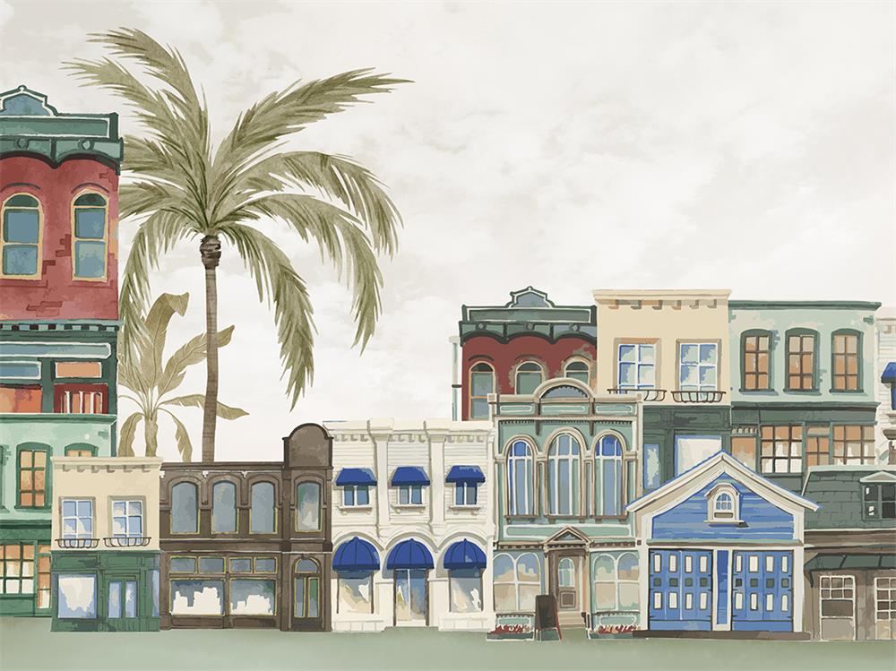 Fox Vinyl City Coconut Tree Summer Adult Children Backdrop - Foxbackdrop