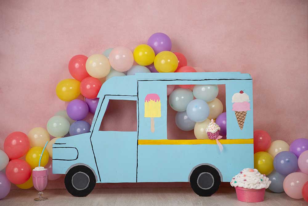 Fox Rolled Blue Car Balloon Vinyl Backdrop Designed By Blanca Perez - Foxbackdrop