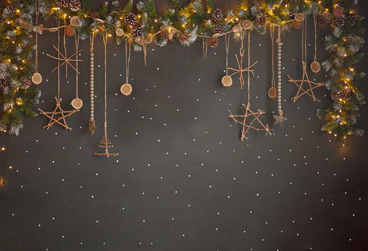 Fox Christmas Ornaments Black Vinyl Photo Backdrop - Foxbackdrop