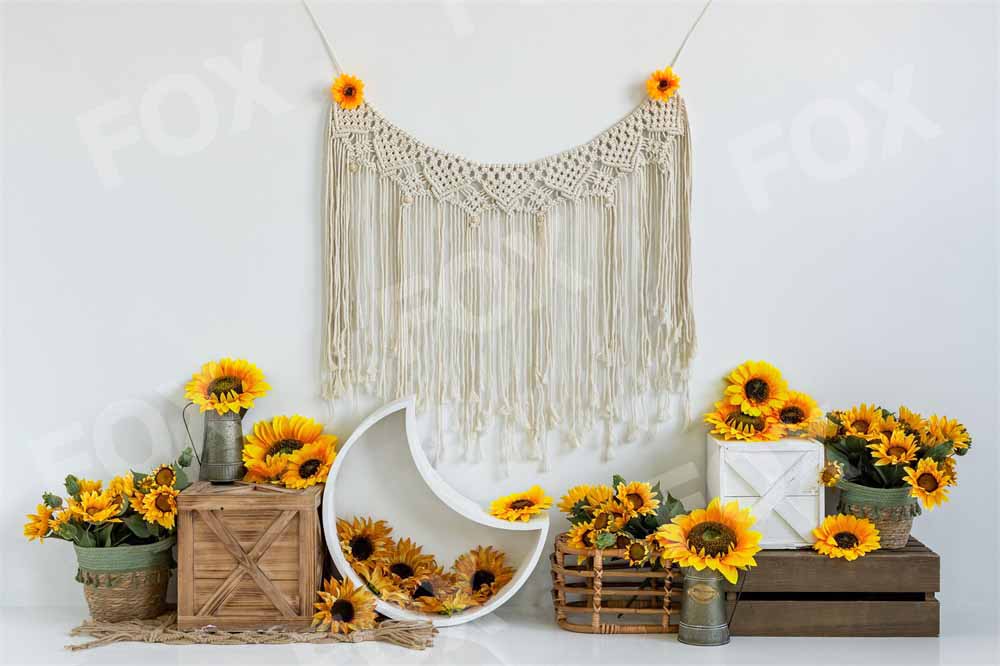 Fox Boho Tapestry Sunflower Mother's Day Vinyl Photography Backdrop