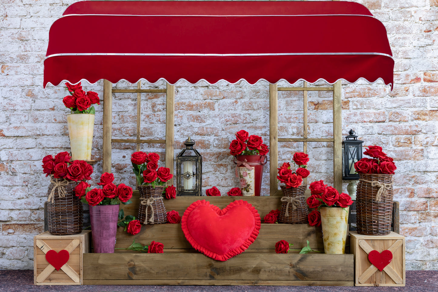 Fox Love Heart and Rose Valentine's Day Vinyl Backdrop