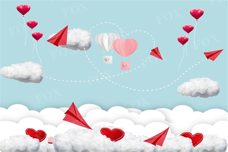 Fox Valentine's Day Clouds Vinyl Backdrop Designed by JT photography