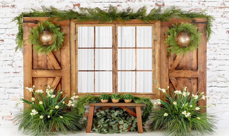 Fox Spring Window Green Photography Vinyl Backdrop