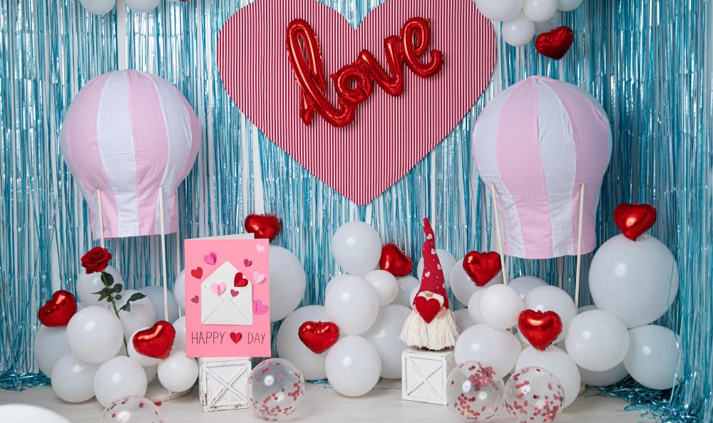 Fox Valentine's Day Hot Air Balloon Vinyl Backdrop Designed By Blanca Perez
