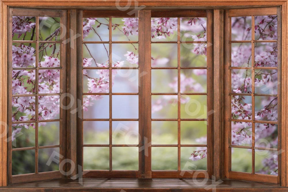 Fox Spring Window Flowers Photography Vinyl Backdrop