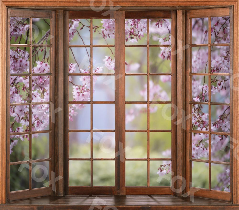 Fox Spring Window Flowers Photography Vinyl Backdrop