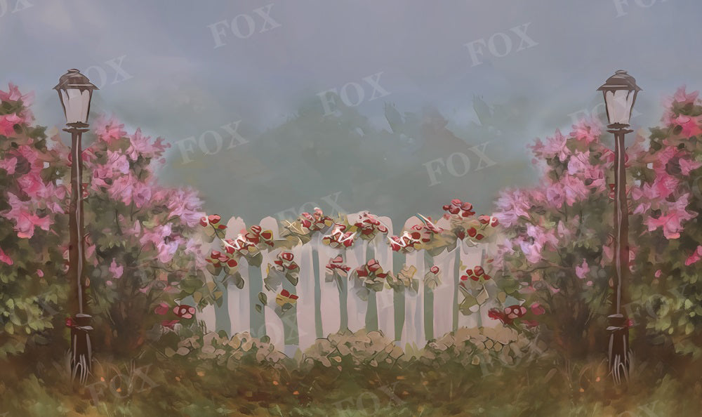 Fox Spring Garden Grass and Flowers Photography Vinyl Backdrop
