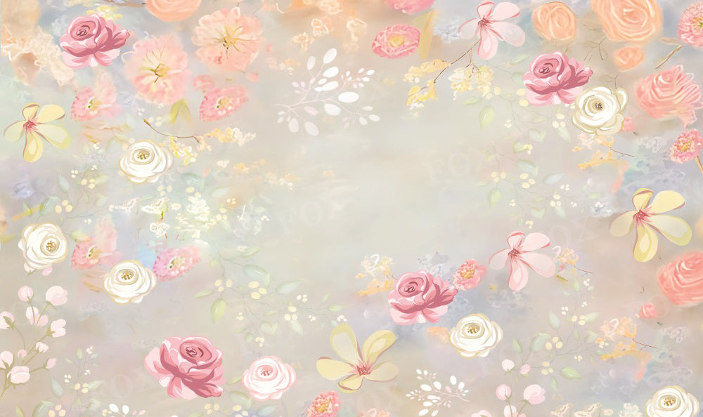 Fox Floral Various Flowers Vinyl Photography Backdrop