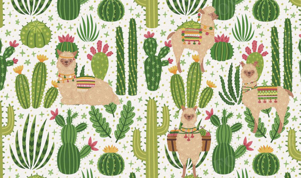 Fox Vinyl Summer Cartoon Cactus and Llama Photography Backdrop