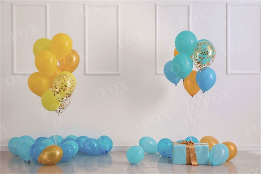 Fox Blue and Yellow Birthday Party Theme Birthday Balloons Vinyl Backdrop