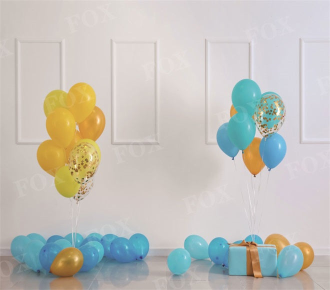 Fox Blue and Yellow Birthday Party Theme Birthday Balloons Vinyl Backdrop