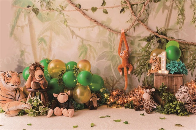 Fox Birthday Zoo Lion Balloon Vinyl Photography Backdrop