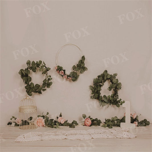 Fox Boho Birthday Wreath Vinyl Photography Backdrop