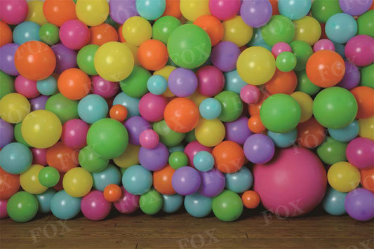 Fox Colorful Balloons Birthday Vinyl Backdrop Designed by Claudia Uribe