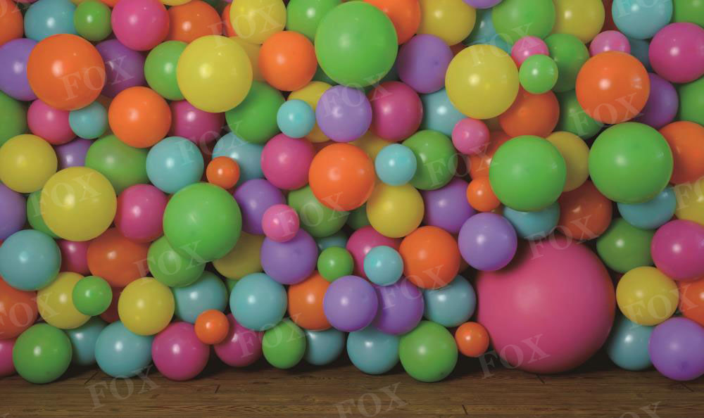 Fox Colorful Balloons Birthday Vinyl Backdrop Designed by Claudia Uribe