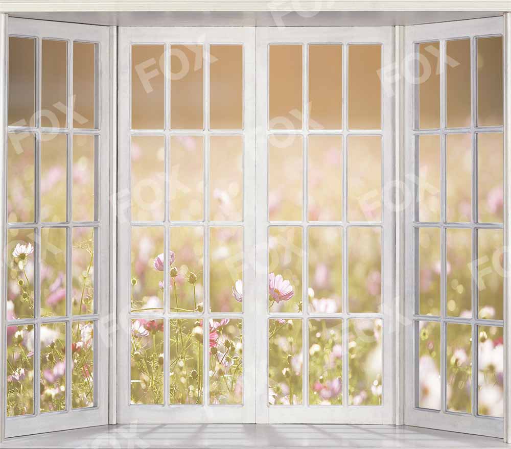 Fox Spring Summer Flowers Window Vinyl Photography Backdrop