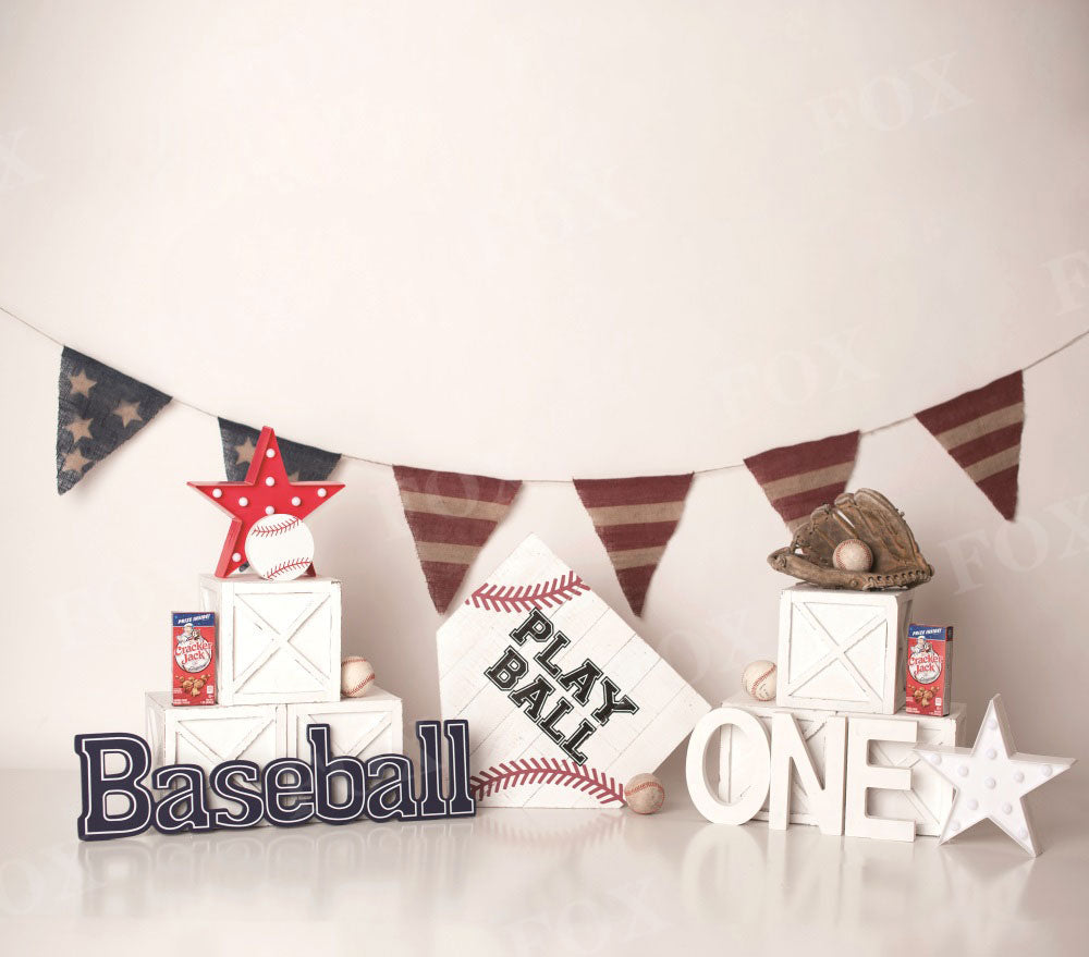 Fox Baseball Cakesmash Birthday Sports Vinyl Backdrop Designed by Kristen Noelle