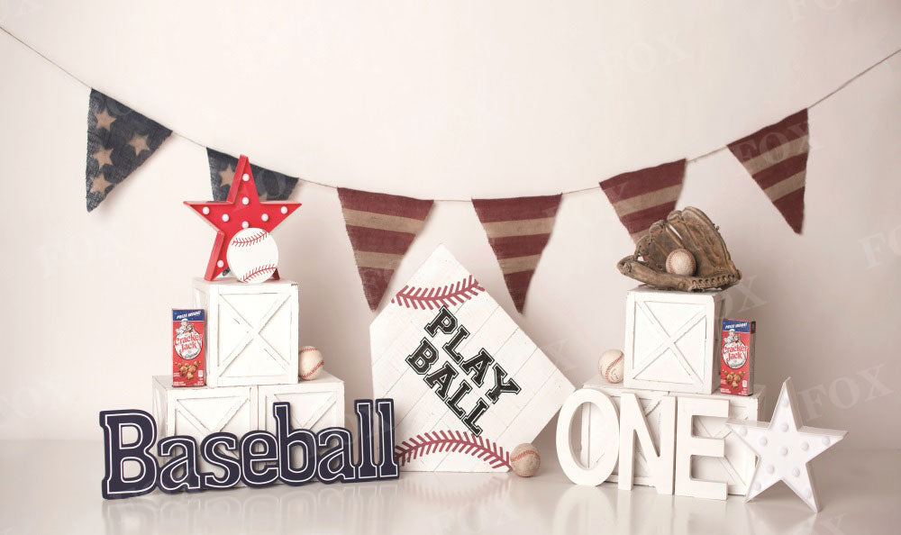 Fox Baseball Cakesmash Birthday Sports Vinyl Backdrop Designed by Kristen Noelle