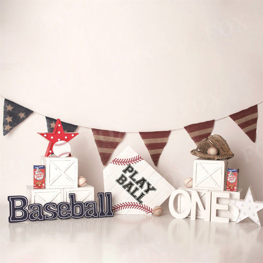 Fox Baseball Cakesmash Birthday Sports Vinyl Backdrop Designed by Kristen Noelle