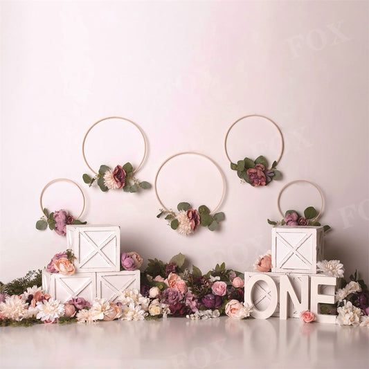 Fox Floralhoops Boho Birthday Spring Vinyl Backdrop Designed by Kristen Noelle