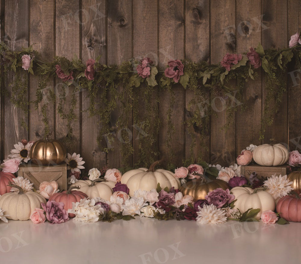 Fox Floralpumpkin Spring Vinyl Backdrop Designed by Kristen Noelle