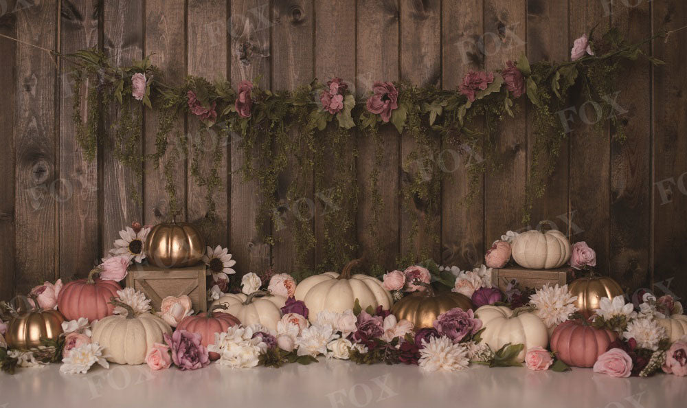 Fox Floralpumpkin Spring Vinyl Backdrop Designed by Kristen Noelle