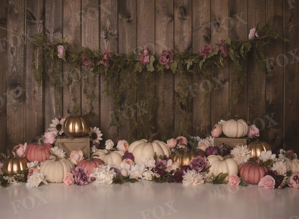 Fox Floralpumpkin Spring Vinyl Backdrop Designed by Kristen Noelle