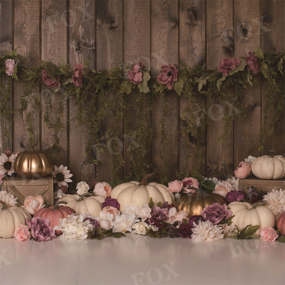 Fox Floralpumpkin Spring Vinyl Backdrop Designed by Kristen Noelle