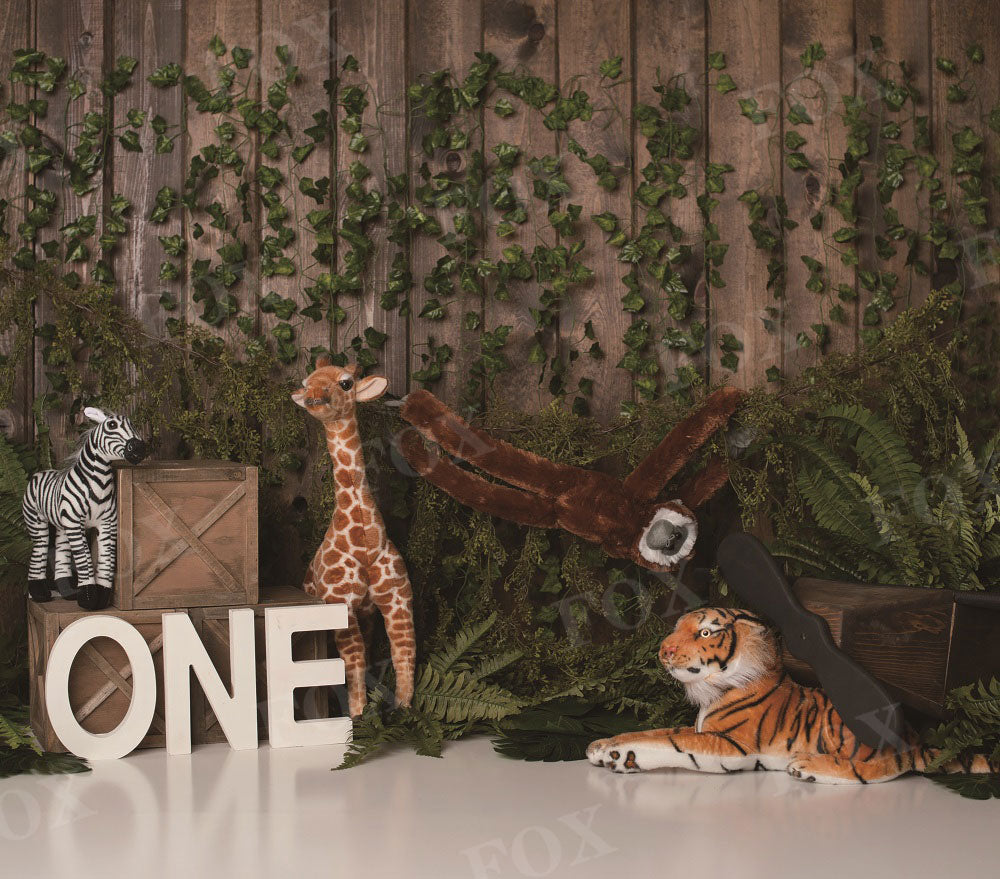 Fox Spring Animal Zoo Birthday Vinyl/Fabric Backdrop Designed by Kristen Noelle