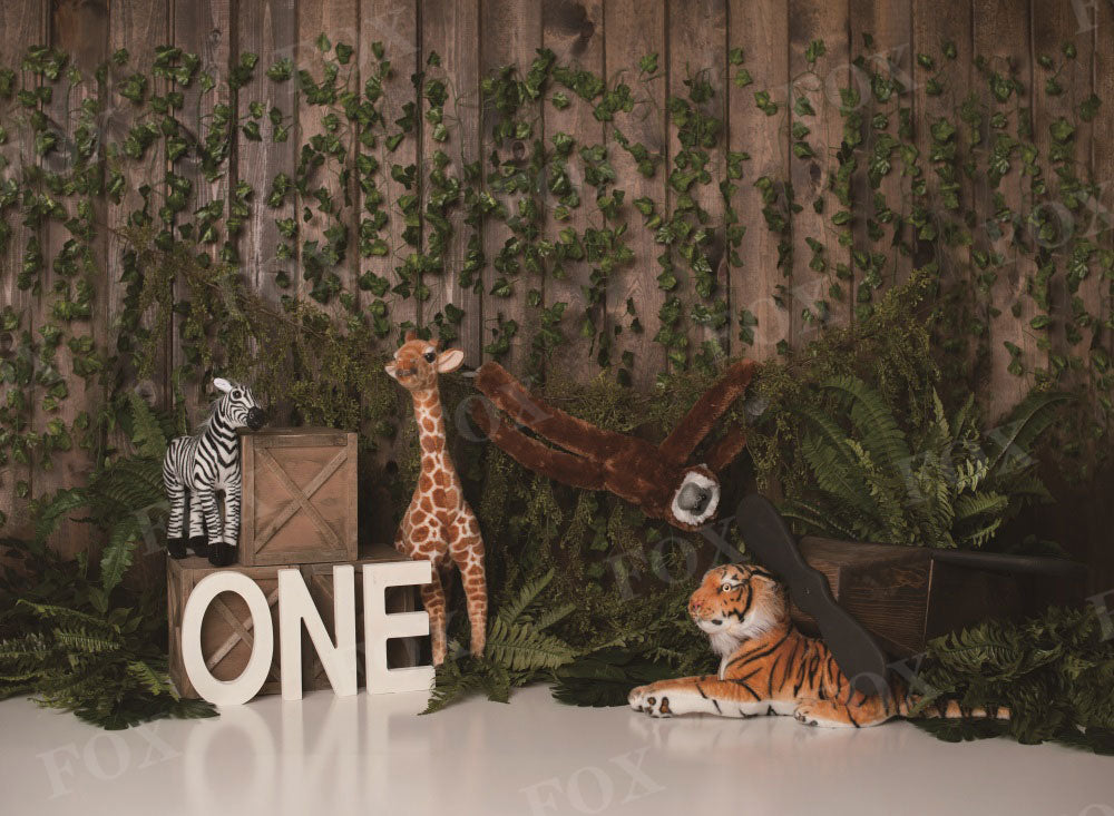 Fox Spring Animal Zoo Birthday Vinyl/Fabric Backdrop Designed by Kristen Noelle