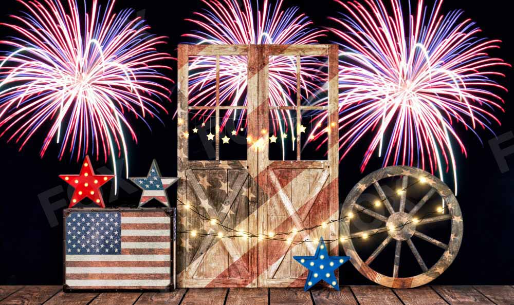 Fox 4 of July Fireworks Birthday Vinyl Independence Backdrop