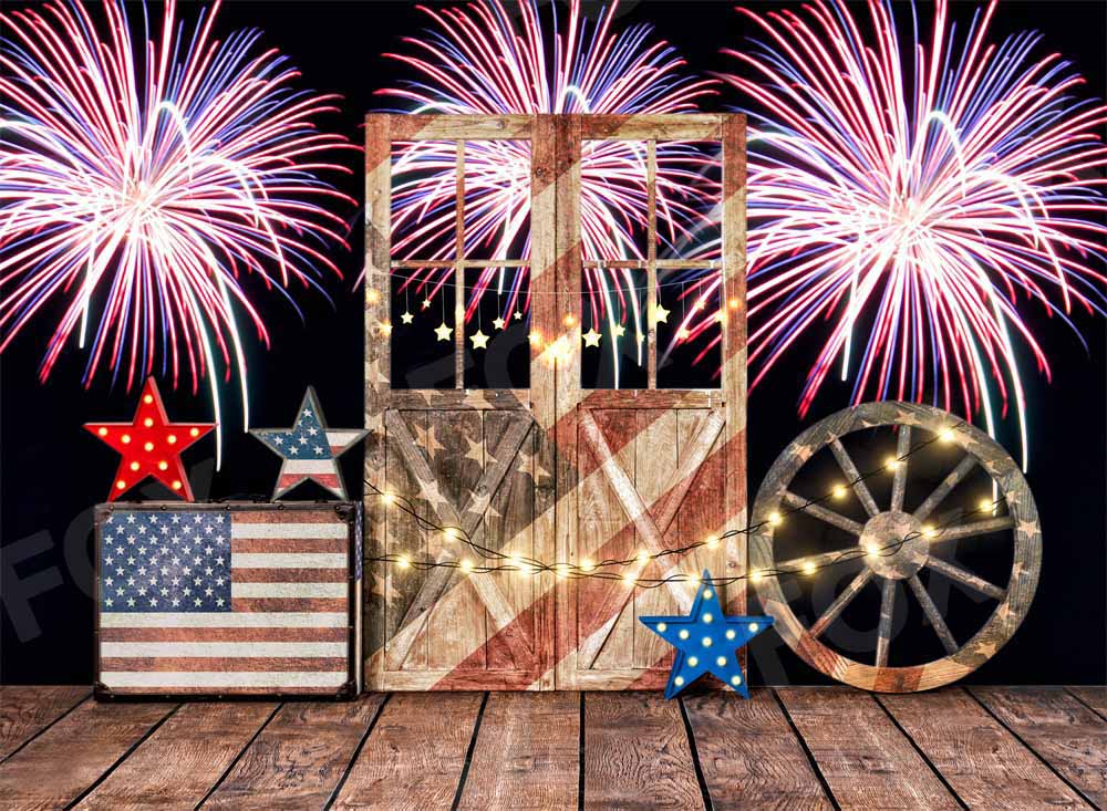 Fox 4 of July Fireworks Birthday Vinyl Independence Backdrop