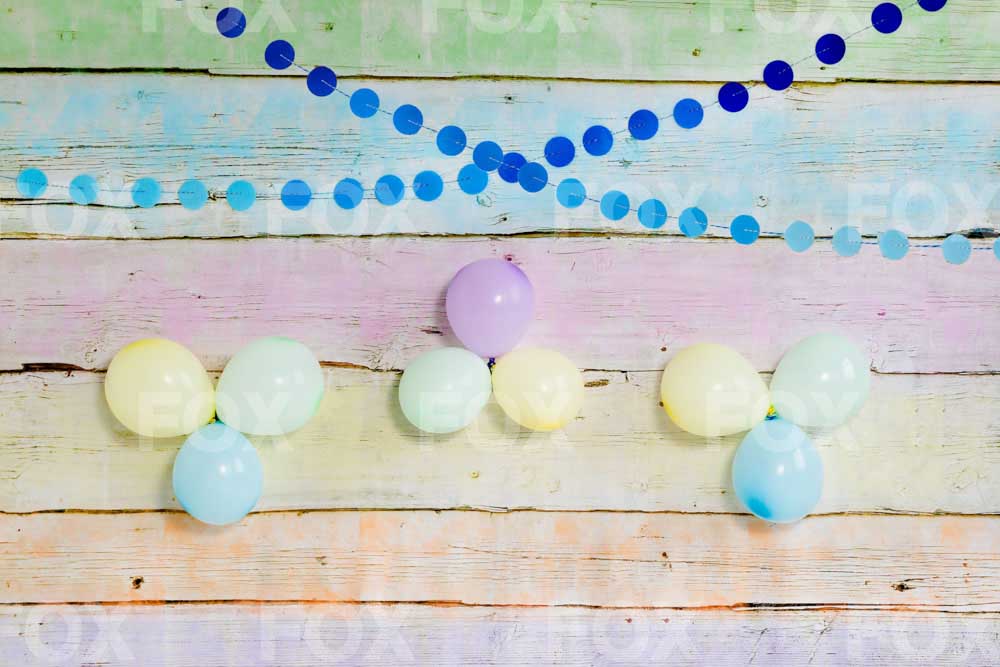 Fox Balloon Child Colorful Birthday Vinyl Photography Backdrop